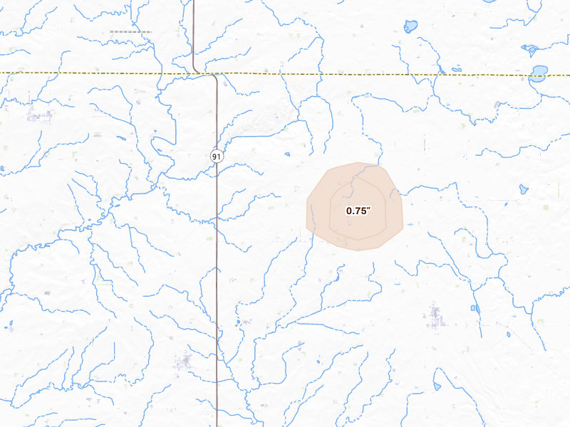 Radar-estimated hail-size map of the storm over Lismore, MN