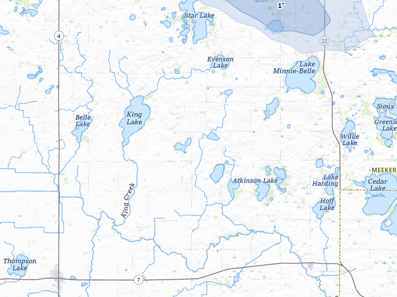 NEXRAD radar-signature map of the hail storm over Litchfield, MN on Jul 7, 2026
