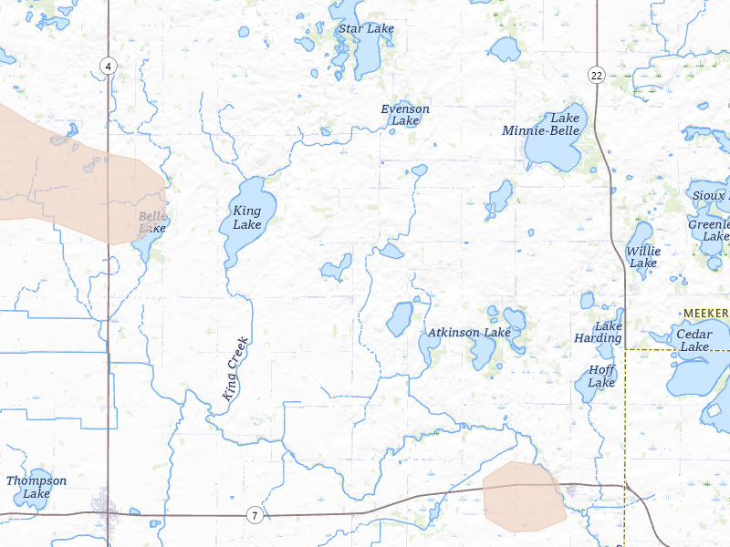 Radar-estimated hail-size map of the storm over Litchfield, MN on Jul 25, 2026
