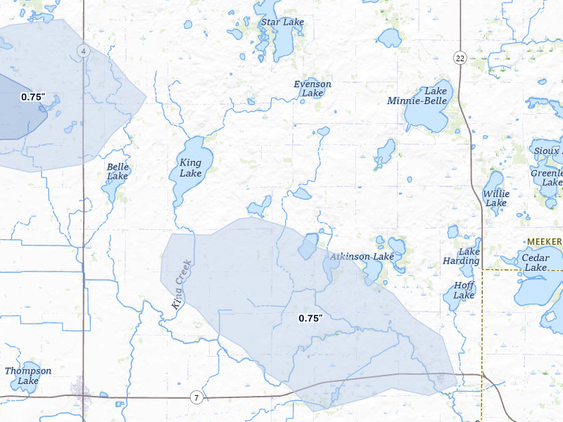 NEXRAD radar-signature map of the hail storm over Litchfield, MN on Jul 25, 2026
