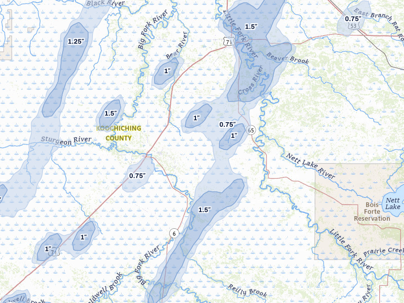 NEXRAD radar-signature map of the hail over Littlefork, MN