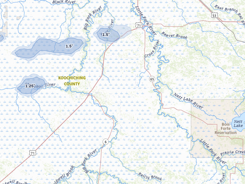 NEXRAD radar-signature map of the hail over Littlefork, MN