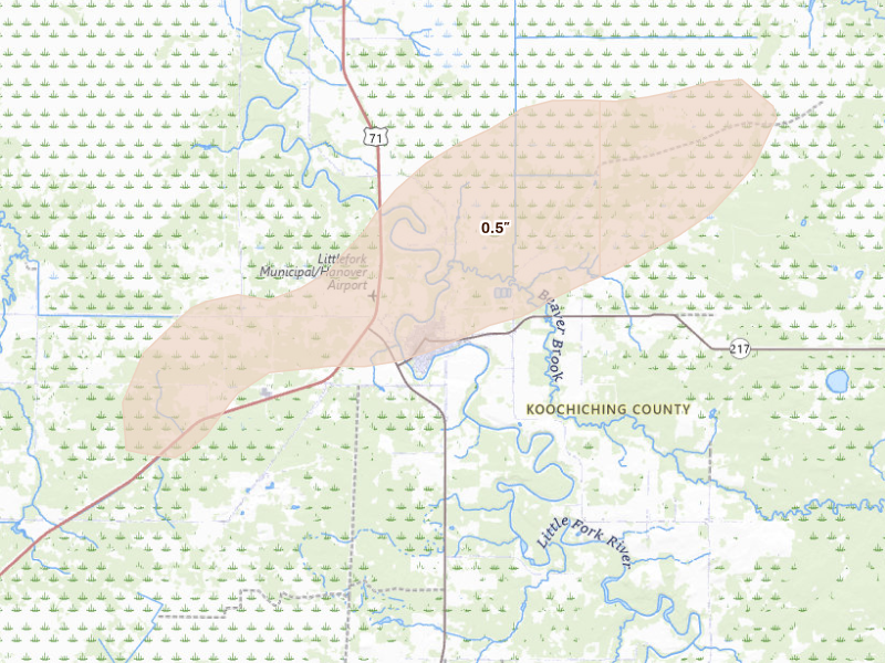 Radar-estimated hail-size map of the storm over Littlefork, MN