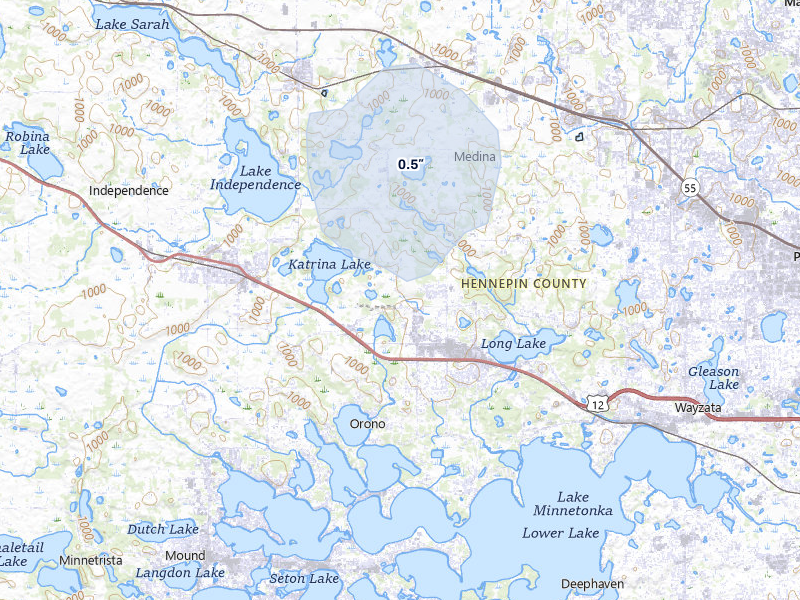 NEXRAD radar-signature map of the hail storm over Long Lake, MN on May 11, 2026