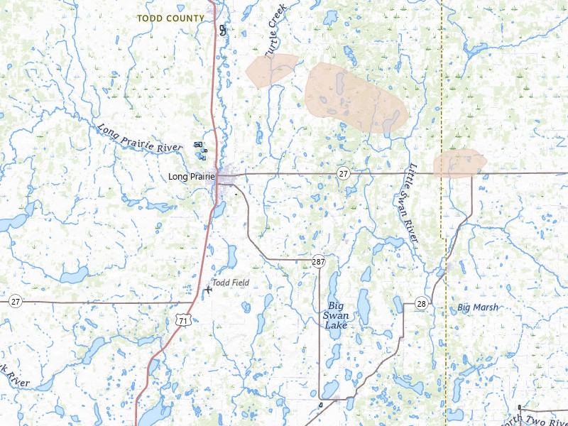 Radar-estimated hail-size map of the storm over Long Prairie, MN on Jun 23, 2026