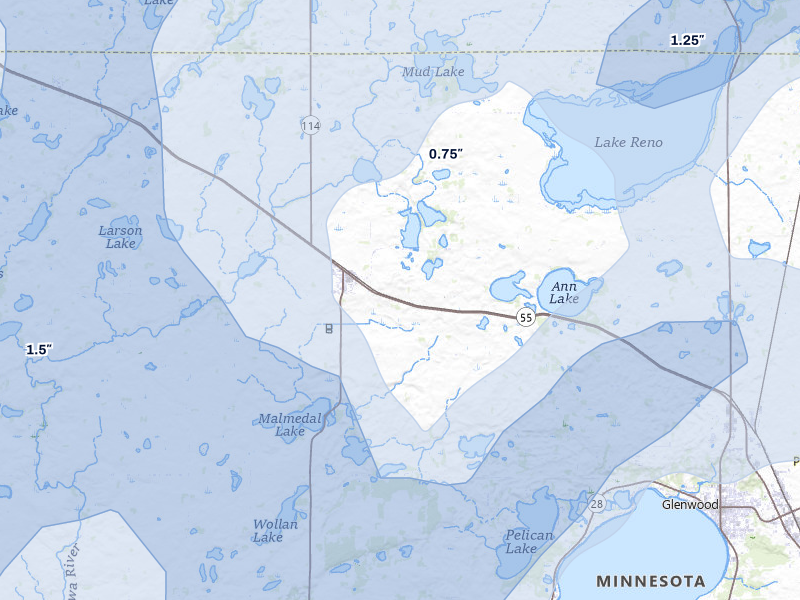 NEXRAD radar-signature map of the hail storm over Lowry, MN on Jun 29, 2026