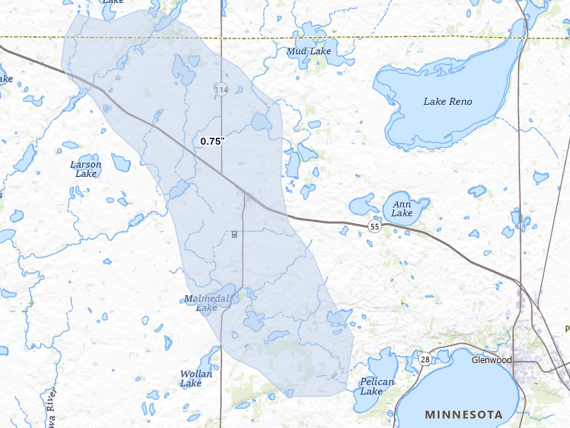 NEXRAD radar-signature map of the hail storm over Lowry, MN on Jul 6, 2026