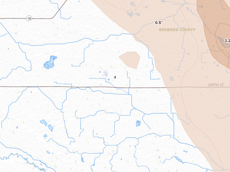 Radar-estimated hail-size map of the storm over Lucan, MN on Aug 20, 2026