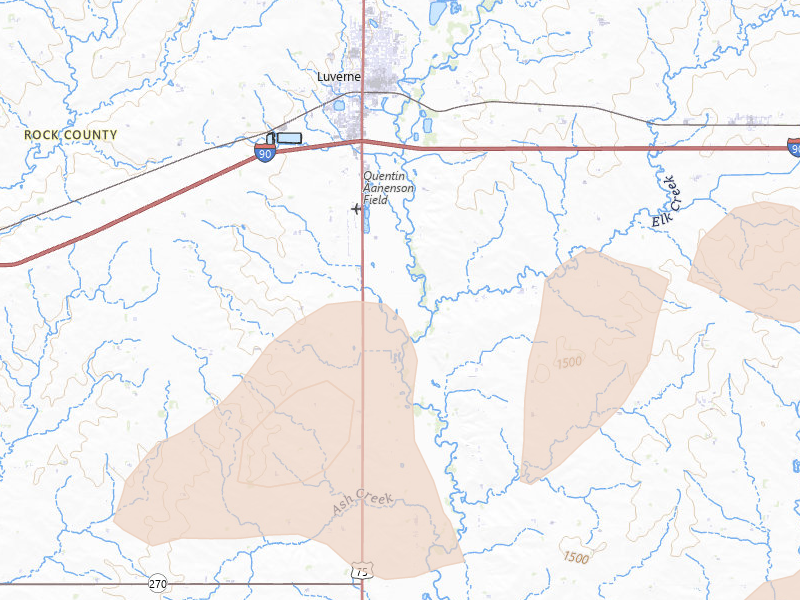 Radar-estimated hail-size map of the storm over Luverne, MN