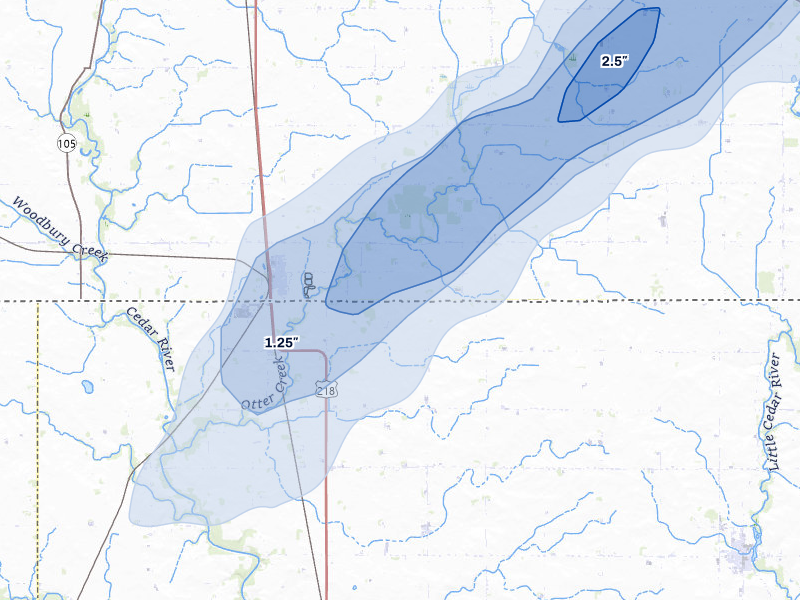 NEXRAD radar-signature map of the hail storm over Lyle, MN on Jun 30, 2026