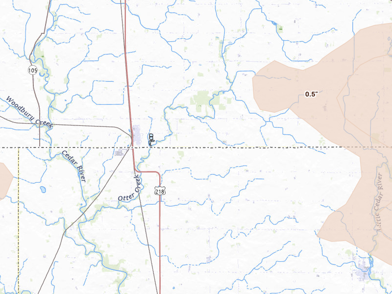 Radar-estimated hail-size map of the storm over Lyle, MN on Jul 8, 2026