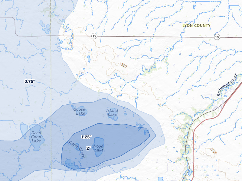 NEXRAD radar-signature map of the hail over Lynd, MN