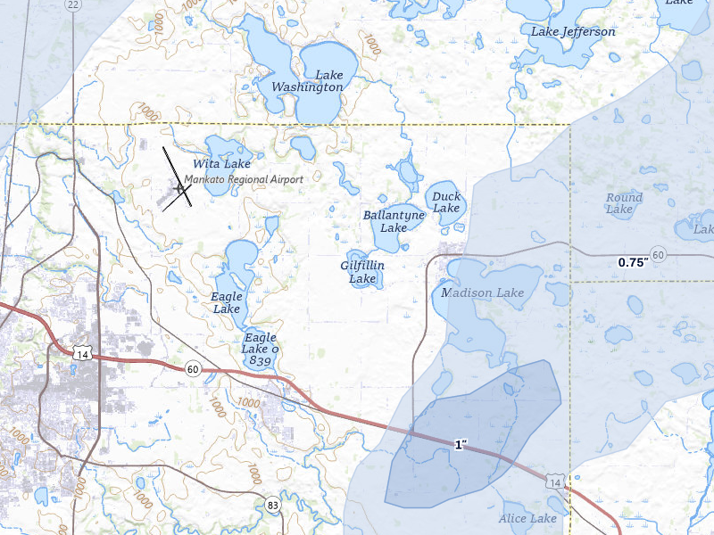 NEXRAD radar-signature map of the hail storm over Madison Lake, MN on May 17, 2026