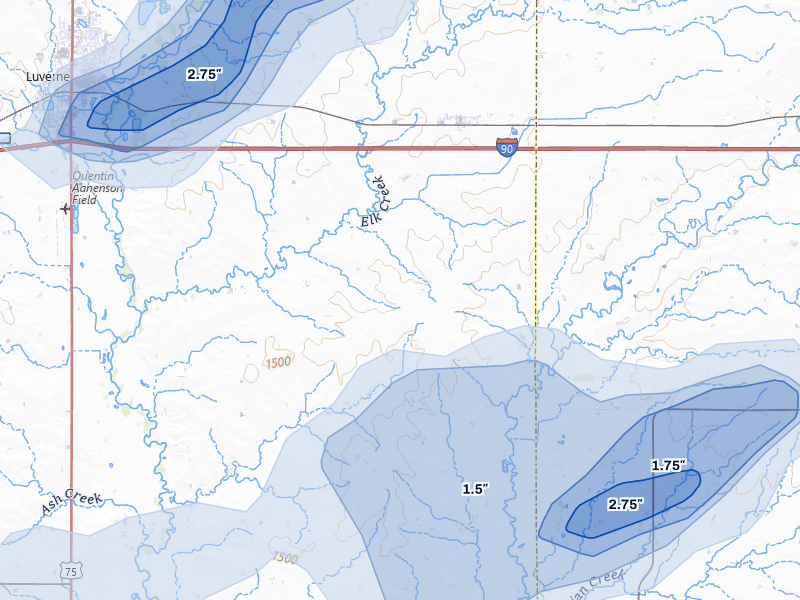 NEXRAD radar-signature map of the hail storm over Magnolia, MN on May 17, 2026