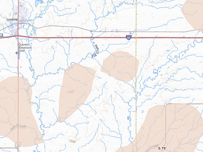 Radar-estimated hail-size map of the storm over Magnolia, MN