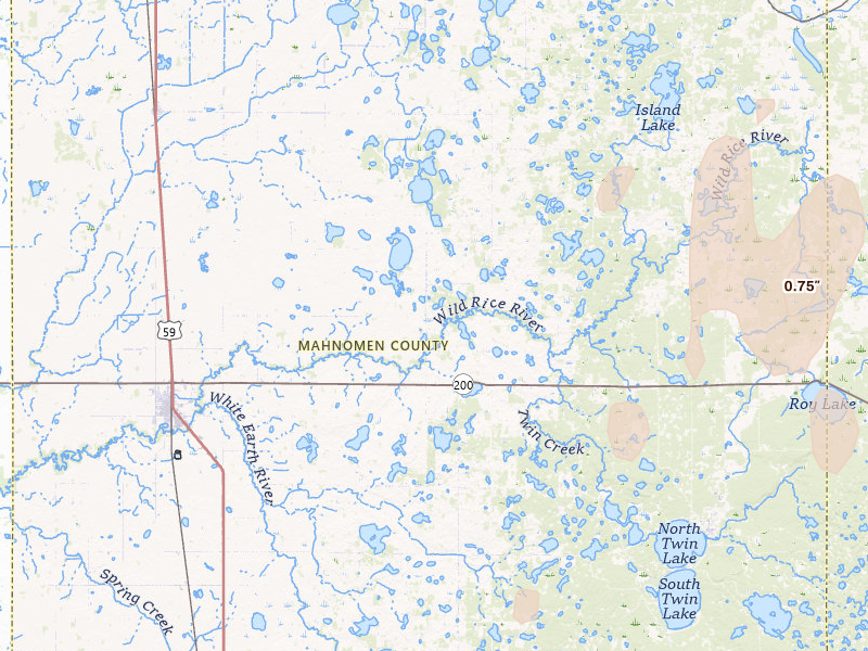 Radar-estimated hail-size map of the storm over Mahnomen, MN on Jun 10, 2026