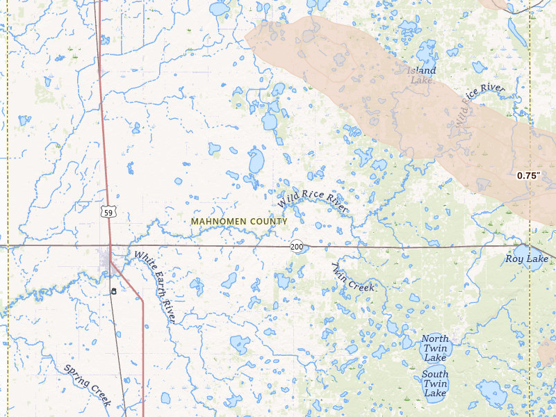 Radar-estimated hail-size map of the storm over Mahnomen, MN on Jun 23, 2026
