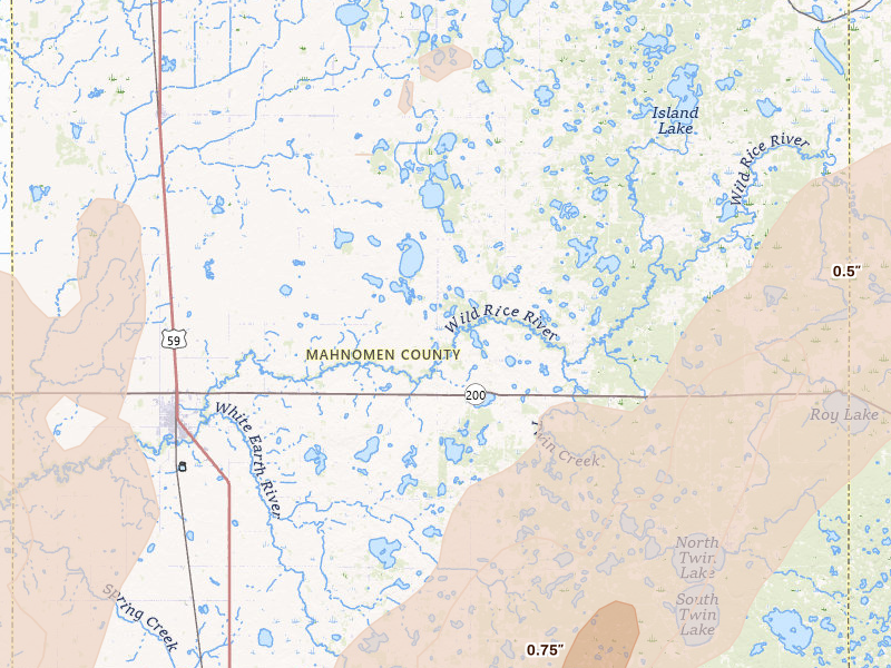Radar-estimated hail-size map of the storm over Mahnomen, MN on Jun 29, 2026