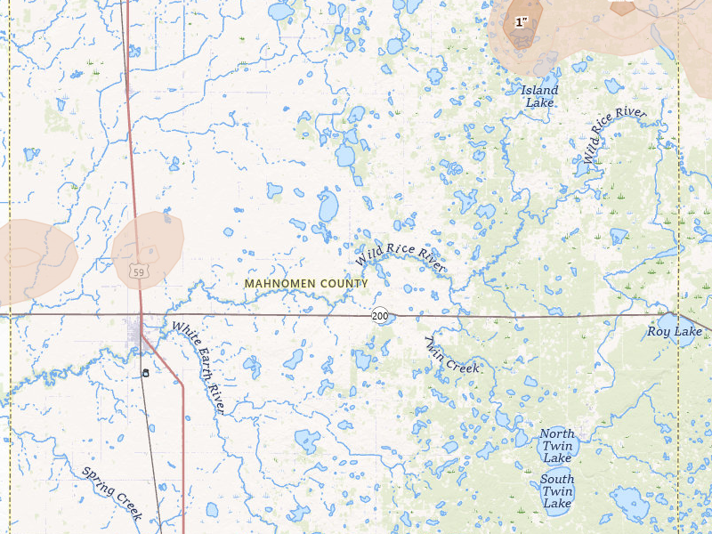 Radar-estimated hail-size map of the storm over Mahnomen, MN on Jul 3, 2026