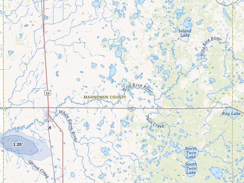 NEXRAD radar-signature map of the hail over Mahnomen, MN
