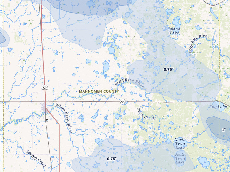NEXRAD radar-signature map of the hail storm over Mahnomen, MN on Jul 6, 2026