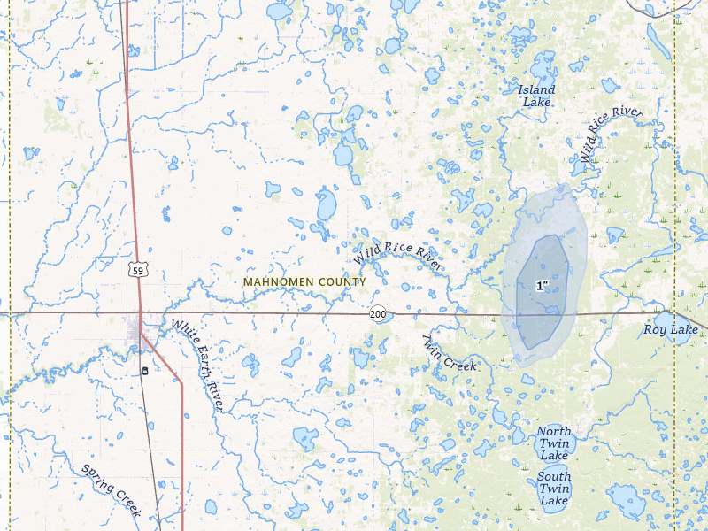 NEXRAD radar-signature map of the hail storm over Mahnomen, MN on Jul 30, 2026