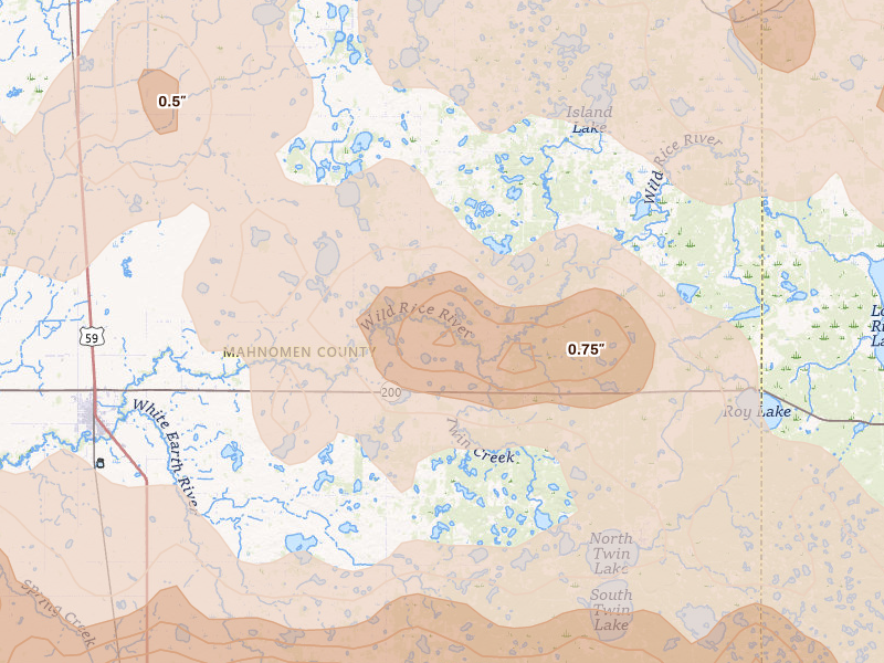 Radar-estimated hail-size map of the storm over Mahnomen, MN on Sep 3, 2026