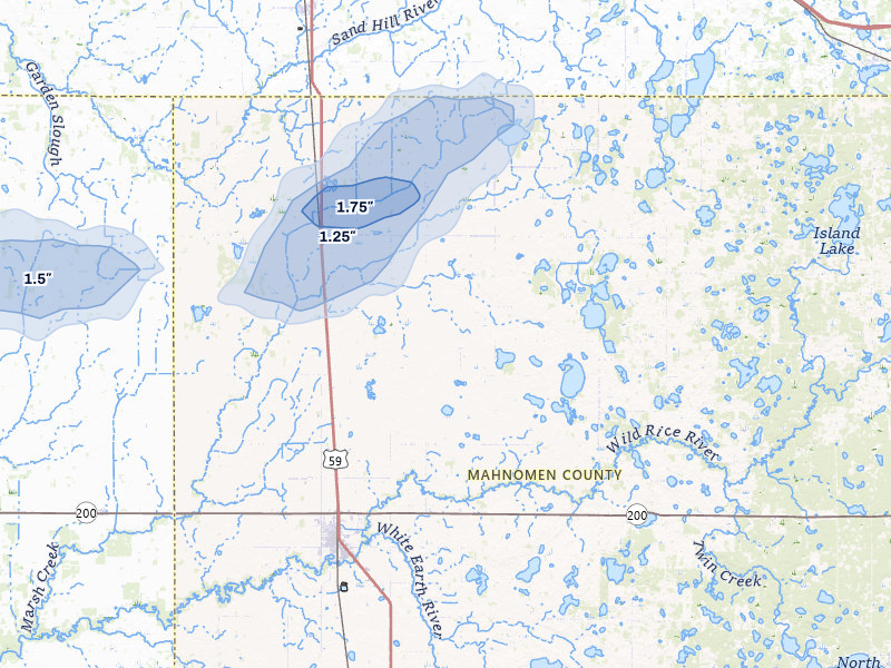 NEXRAD radar-signature map of the hail storm over Mahnomen, MN on Sep 3, 2026