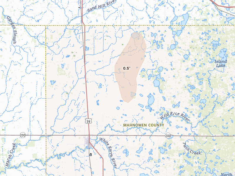 Radar-estimated hail-size map of the storm over Mahnomen, MN