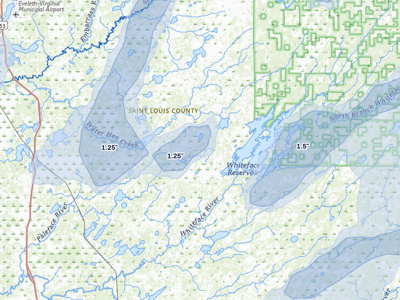 NEXRAD radar-signature map of the hail over Makinen, MN