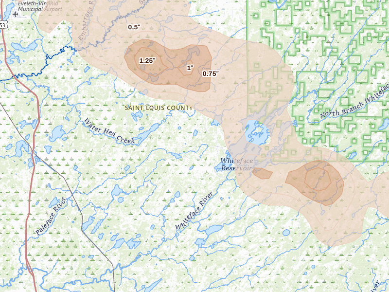 Radar-estimated hail-size map of the storm over Makinen, MN