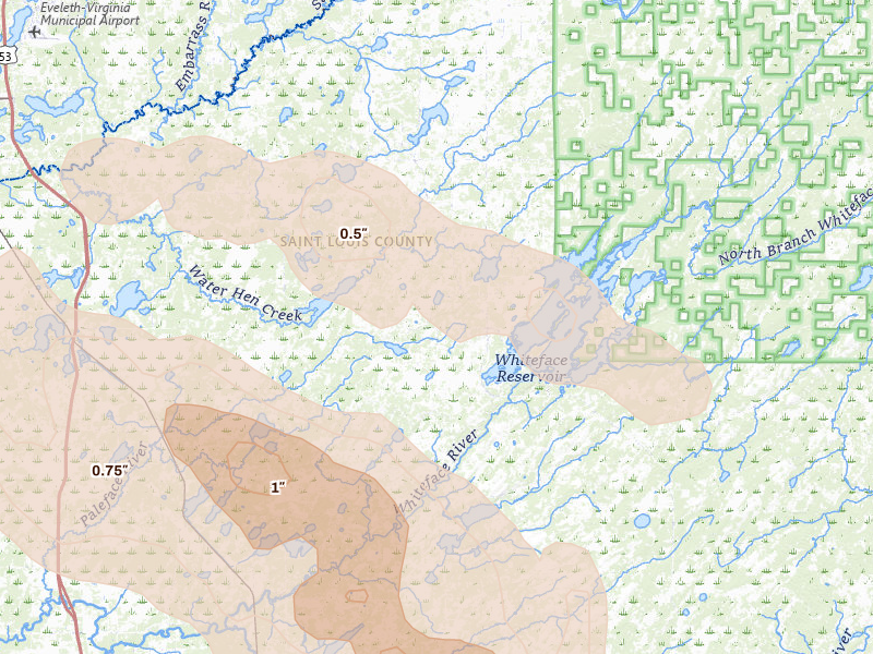 Radar-estimated hail-size map of the storm over Makinen, MN