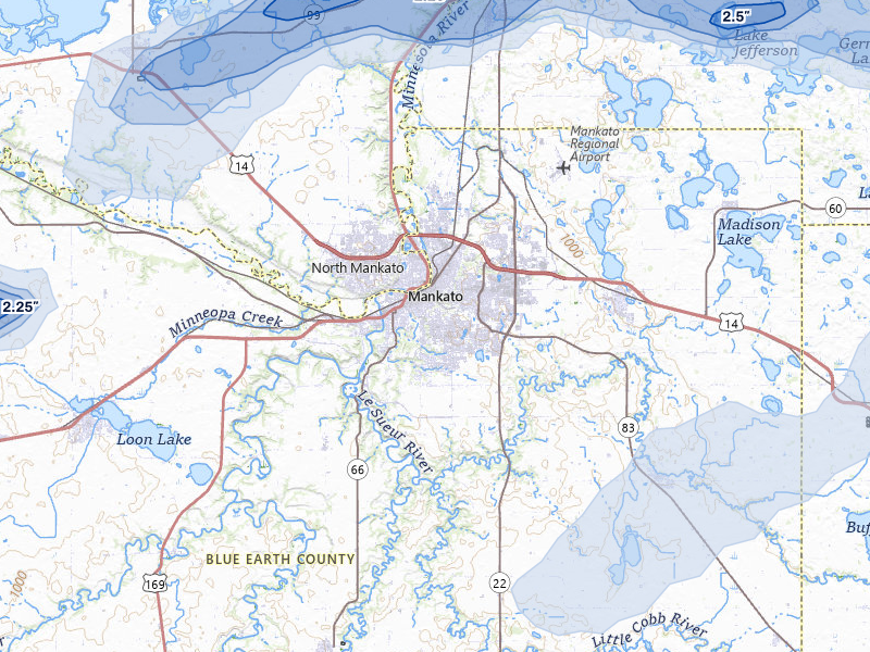 NEXRAD radar-signature map of the hail over Mankato, MN