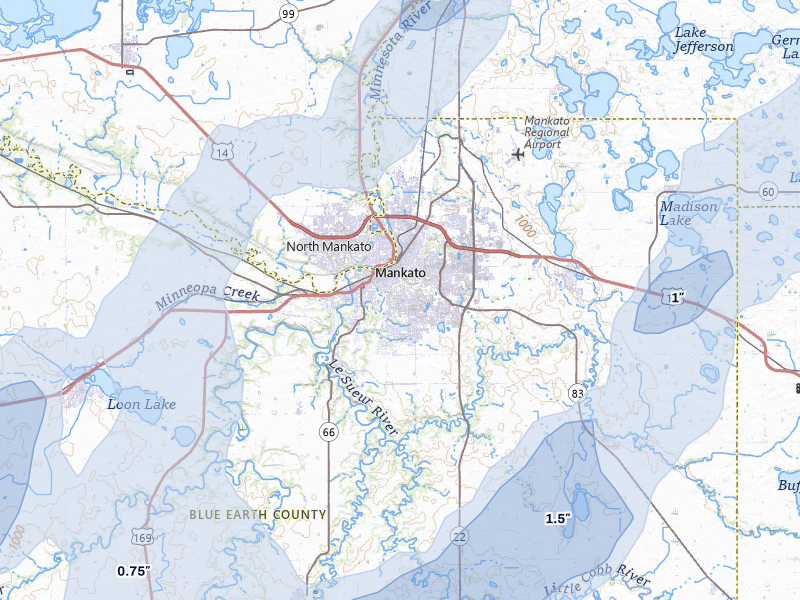 NEXRAD radar-signature map of the hail storm over Mankato, MN on May 17, 2026