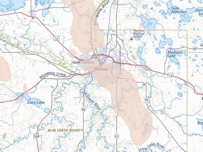 Radar-estimated hail-size map of the storm over Mankato, MN on May 24, 2026
