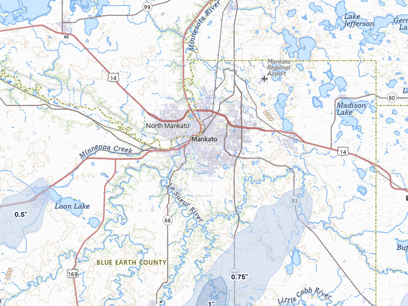 NEXRAD radar-signature map of the hail storm over Mankato, MN on Jun 30, 2026