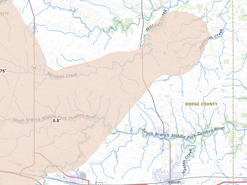 Radar-estimated hail-size map of the storm over Mantorville, MN