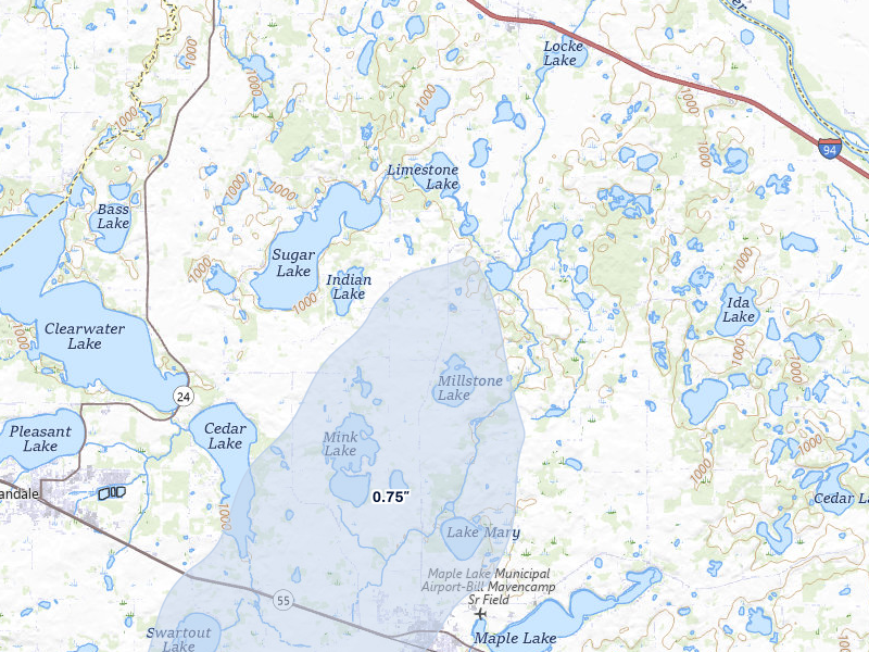NEXRAD radar-signature map of the hail over Maple Lake, MN