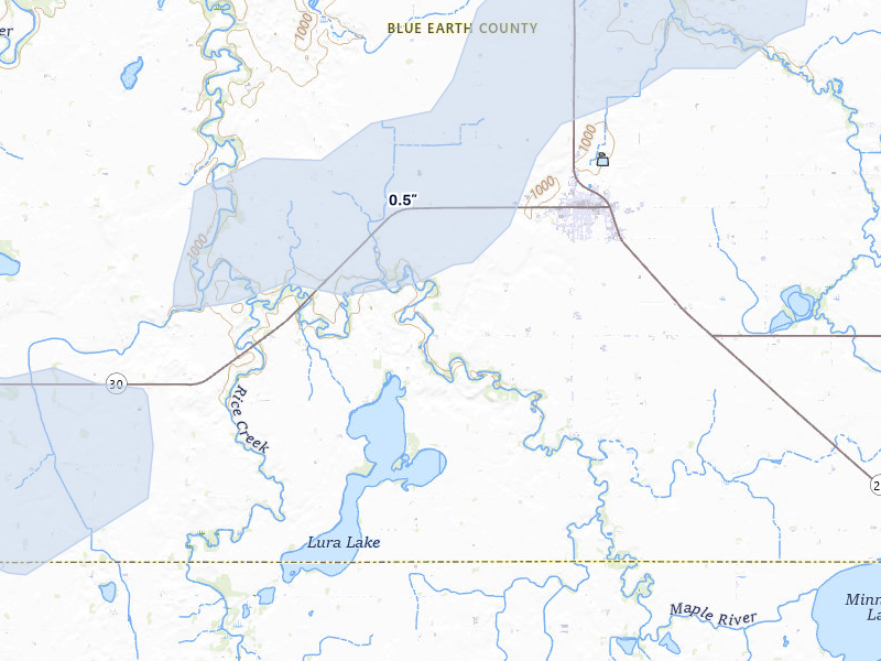 NEXRAD radar-signature map of the hail storm over Mapleton, MN on Jun 28, 2026