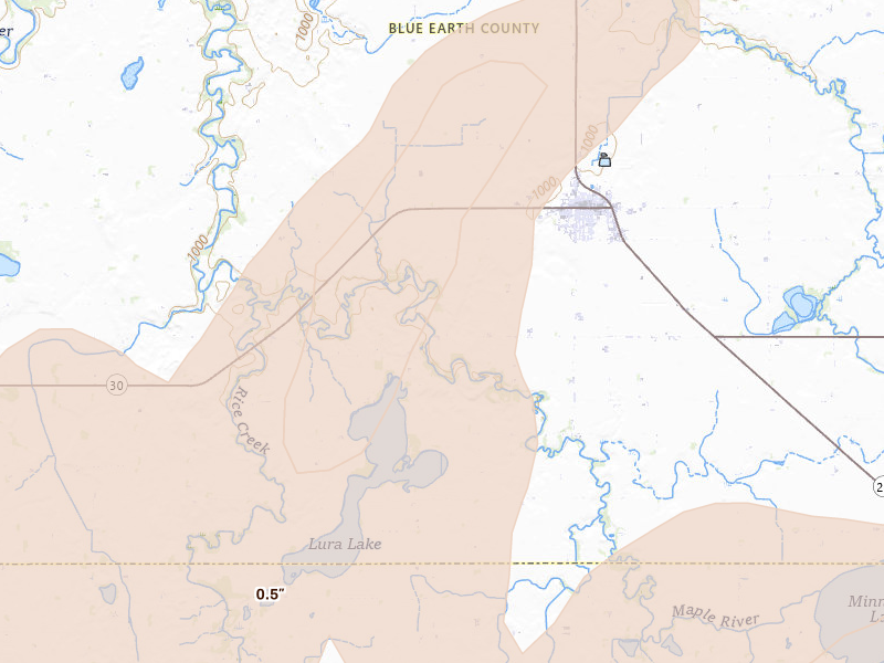 Radar-estimated hail-size map of the storm over Mapleton, MN on Sep 1, 2026