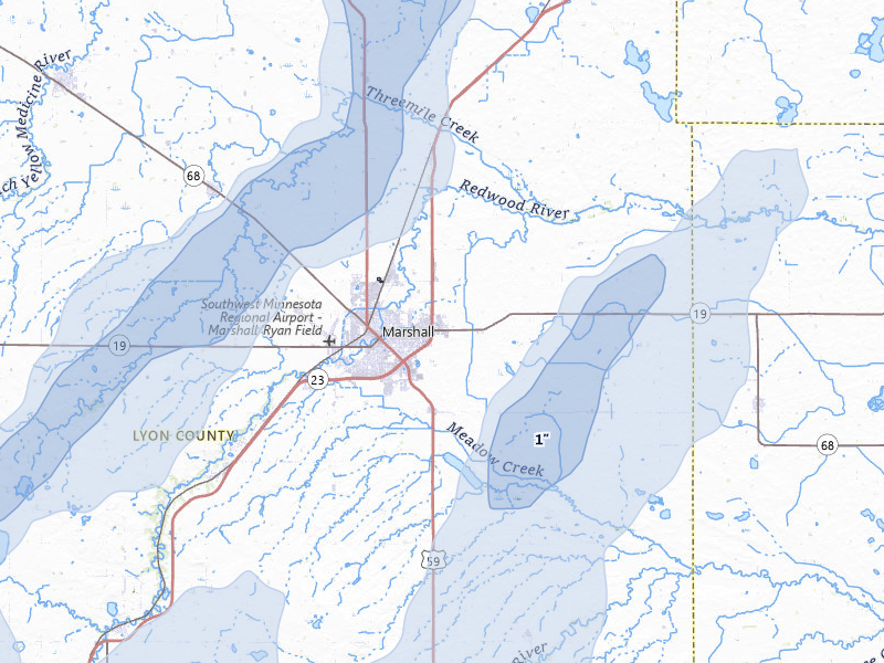 NEXRAD radar-signature map of the hail storm over Marshall, MN on Jun 29, 2026
