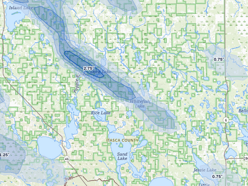 NEXRAD radar-signature map of the hail storm over Max, MN on Jul 24, 2026