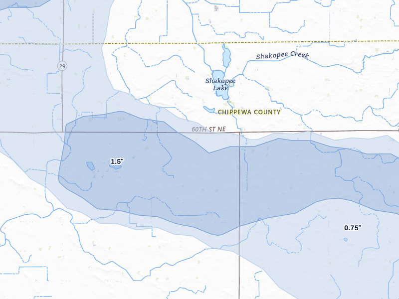 NEXRAD radar-signature map of the hail over Maynard, MN