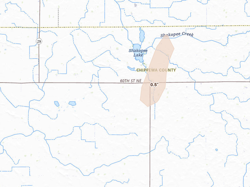 Radar-estimated hail-size map of the storm over Maynard, MN on Jun 9, 2026