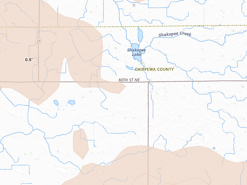 Radar-estimated hail-size map of the storm over Maynard, MN on Jul 19, 2026