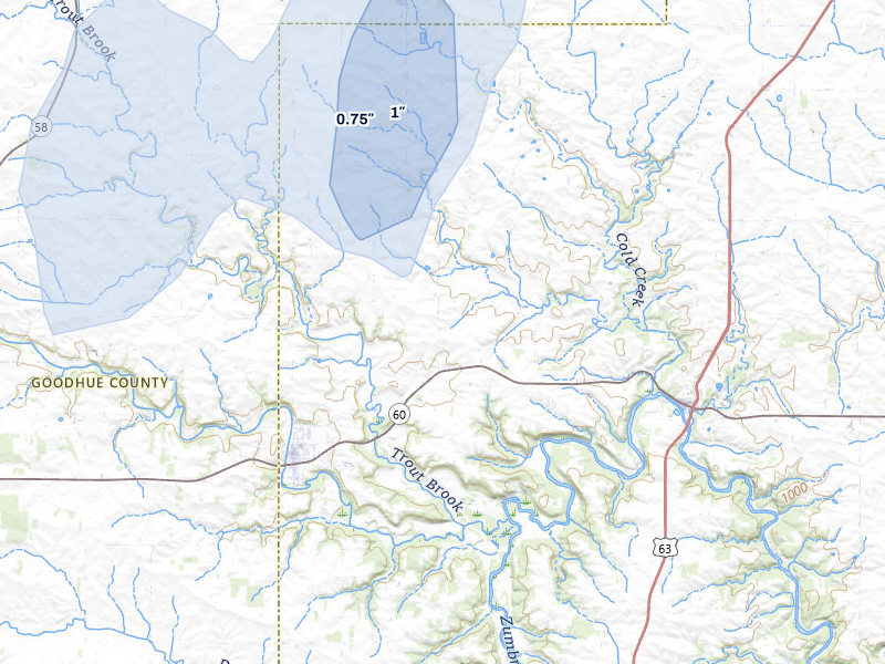 NEXRAD radar-signature map of the hail storm over Mazeppa, MN on May 17, 2026