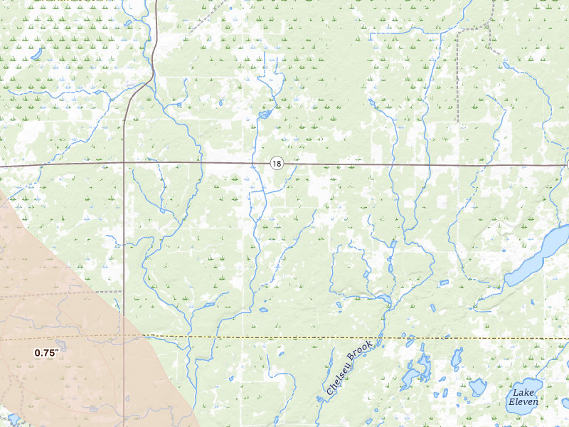 Radar-estimated hail-size map of the storm over Mc Grath, MN on Jul 4, 2026