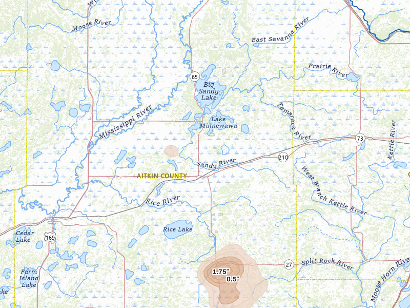 Radar-estimated hail-size map of the storm over Mcgregor, MN