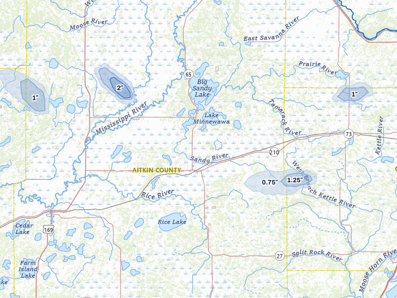 NEXRAD radar-signature map of the hail storm over Mcgregor, MN on Jul 3, 2026