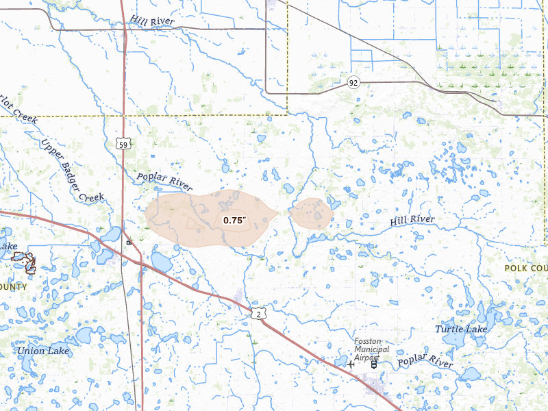 Radar-estimated hail-size map of the storm over Mcintosh, MN on Jun 23, 2026